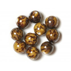 10pc - Grosses Perles Céramique Porcelaine Boules 20mm Jaune Marron 4558550004437