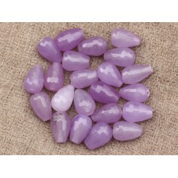 4pc - Perles de Pierre - Jade Mauve avec inclusions Gouttes Facettées 12x8mm 4558550021335