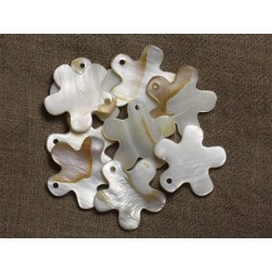 4pc - Perles Breloques Pendentifs Nacre Blanche Fleurs 27mm 4558550012357 