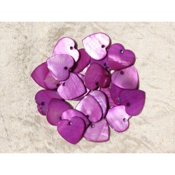 10pc - Perles Breloques Pendentifs Nacre Violette Coeurs 18mm 4558550005144