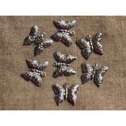 4pc - Perles Breloques Papillons Métal Argenté Plaqué Rhodium 20mm 4558550027207