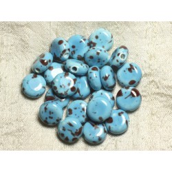 5pc - Perles Porcelaine Céramique Palets 14mm Bleu Turquoise Chocolat 4558550005625