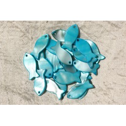 5pc - Perles Breloques Pendentifs Nacre Bleu Turquoise Poissons 23mm 4558550006493 