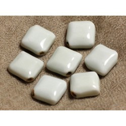 6pc - Perles Céramique Porcelaine Losanges 16x7mm blanc cassé gris vert 4558550007001 