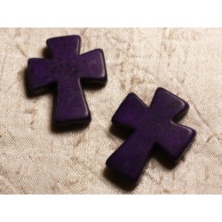 2pc - Perles Turquoise synthèse Croix 35x30mm Violet 4558550007223