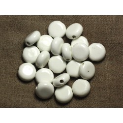 5pc - Perles Porcelaine Céramique Palets 14mm Blanc 4558550009654