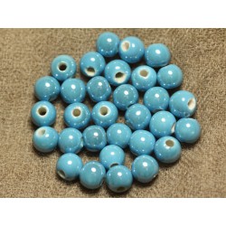 10pc - Perles Porcelaine Céramique Bleu Turquoise Boules 8mm 4558550009784