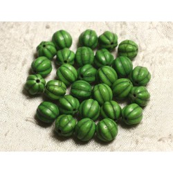 20pc - Perles Turquoise synthèse Boules Fleurs 9-10mm Vert 4558550011954