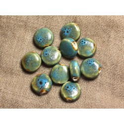 5pc - Perles Céramique Porcelaine Palets 14mm Bleu Turquoise - 4558550105646 