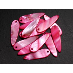 10pc - Perles Breloques Pendentifs Nacre Gouttes 35mm Rose Fuchsia Rouge 4558550012654