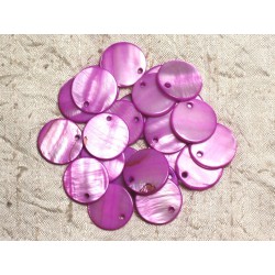 10pc - Perles Breloques Pendentifs Nacre Ronds 20mm Violet Rose 4558550014306