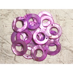 10pc - Perles Breloques Pendentifs Nacre Cercles 25mm Violet Rose 4558550014375