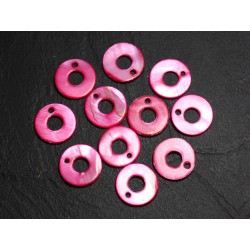 10pc - Perles Breloques Pendentifs Nacre Cercles 15mm Rouge Rose 4558550014795