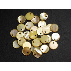 10pc - Perles Breloques Pendentifs Nacre Ronds Palets 11mm Jaune 4558550015228