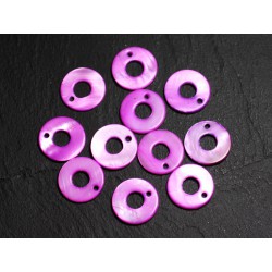10pc - Perles Breloques Pendentifs Nacre Cercles 15mm Violet Rose 4558550015341