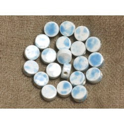 10pc - Perles Porcelaine Céramique Blanc et Bleu Palets 8x4mm 4558550021526