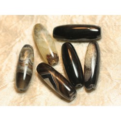 1pc - Perle de Pierre - Onyx Noir et Quartz Fuseau Riz 40x13mm - 4558550021687 