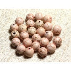 10pc - Perles Turquoise Synthèse Boules 10mm blanc et rose - 4558550028761 