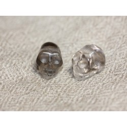 1pc - Perle de Pierre Quartz Fumé - crâne tête de mort 14x10mm Perçage Côté 4558550028983 