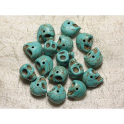 10pc Perles Crânes Têtes de Mort Turquoise Synthèse 14mm Blanc 4558550030245