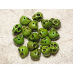 10pc - Perles Crânes Têtes de Mort en Turquoise 14mm Vert 4558550030290