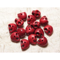 10pc - Perles Crânes Têtes de Mort en Turquoise 14mm Rouge 4558550030313