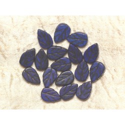 10pc - Perle Turquoise synthèse Feuilles Gravées 14mm - Bleu Foncé 4558550031617