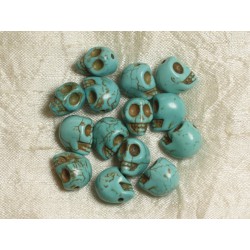10pc - Perles Pierre Turquoise synthèse Crânes Têtes de Mort 12x10mm Bleu Turquoise - 4558550036360 