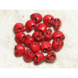 10pc - Perles Tête de Mort Crâne Turquoise Synthèse Rouges 10x12mm 4558550036391 
