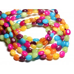 Fil 39cm 37pc env - Perles de Pierre - Jade Ovales 10x8mm Multicolore 
