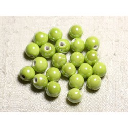 100pc - Perles Céramique Porcelaine Rondes irisées 10mm Jaune Vert Citron 