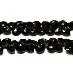 2pc - Perles de Pierre - Spinelle Noir Gouttes plates facettées 9mm 