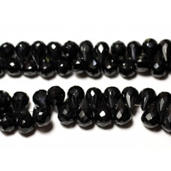 2pc - Perles de Pierre - Spinelle Noir Gouttes facettées 8-10mm 
