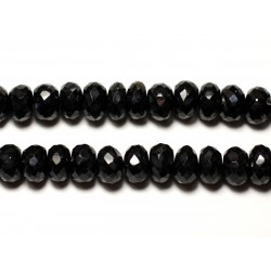 Fil 21cm 42pc env - Perles de Pierre - Spinelle Noir Rondelles facettées 7-8mm 