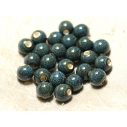 100pc - Perles Céramique Porcelaine Boules 10mm Bleu Turquoise tacheté 