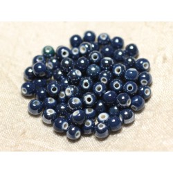 100pc - Perles Céramique Porcelaine Boules 6mm Bleu Marine Nuit irisé 