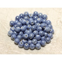 100pc - Perles Céramique Porcelaine Boules 6mm Bleu Lavande Pastel irisé 