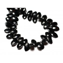 Fil 25cm 68pc env - Perles de Pierre - Spinelle noir Marquises Facettées 9x6mm 