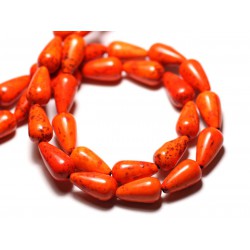 Fil 39cm 26pc env - Perles de Pierre Turquoise Synthèse Gouttes 14mm Orange 