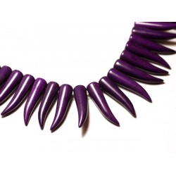 Fil 39cm 39pc env - Perles de Pierre Turquoise Synthèse Piment Corne Dent 40mm Violet 