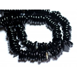 Fil 39cm 110pc env - Perles de Pierre - Onyx noir Chips Palets Rondelles 10-15mm 