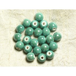 100pc - Perles Céramique Porcelaine Rondes irisées 10mm Vert clair Turquoise 