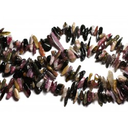 Fil 39cm 130pc env - Perles de Pierre - Tourmaline Multicolore Rocailles Chips Batonnets 10-18mm 