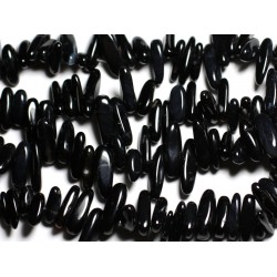 Fil 39cm 65pc env - Perles de Pierre - Onyx noir Rocailles Chips Batonnets 12-25mm