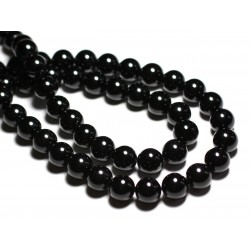 Fil 39cm 140pc env - Perles de Pierre - Tourmaline noire Boules 3mm 