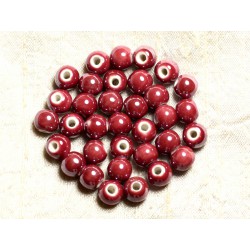 100pc - Perles Céramique Porcelaine irisées Rondes 8mm Rouge Rose Framboise 
