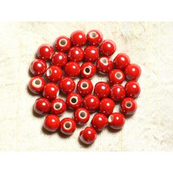 100pc - Perles Céramique Porcelaine irisées Rondes 8mm Rouge vif 