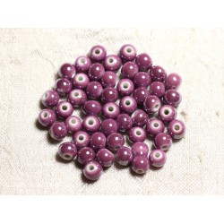 100pc - Perles Céramique Porcelaine Rondes 6mm Violet Rose irisé 