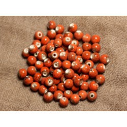 100pc - Perles Céramique Porcelaine Rondes 6mm Rouge Orange Marron 