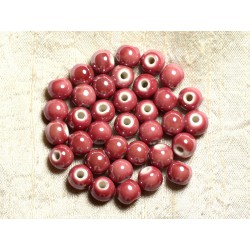 100pc - Perles Céramique Porcelaine irisées Rondes 8mm Rouge Rose Terracotta 